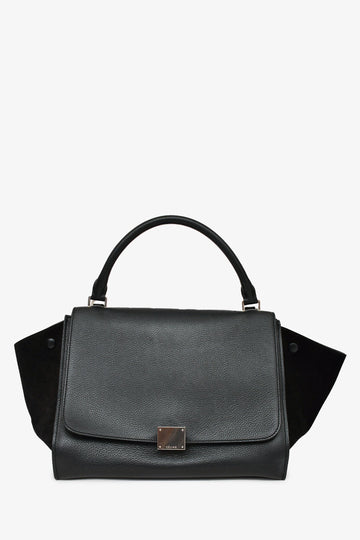 Celine Black Leather/Suede Trapeze Bag with Strap