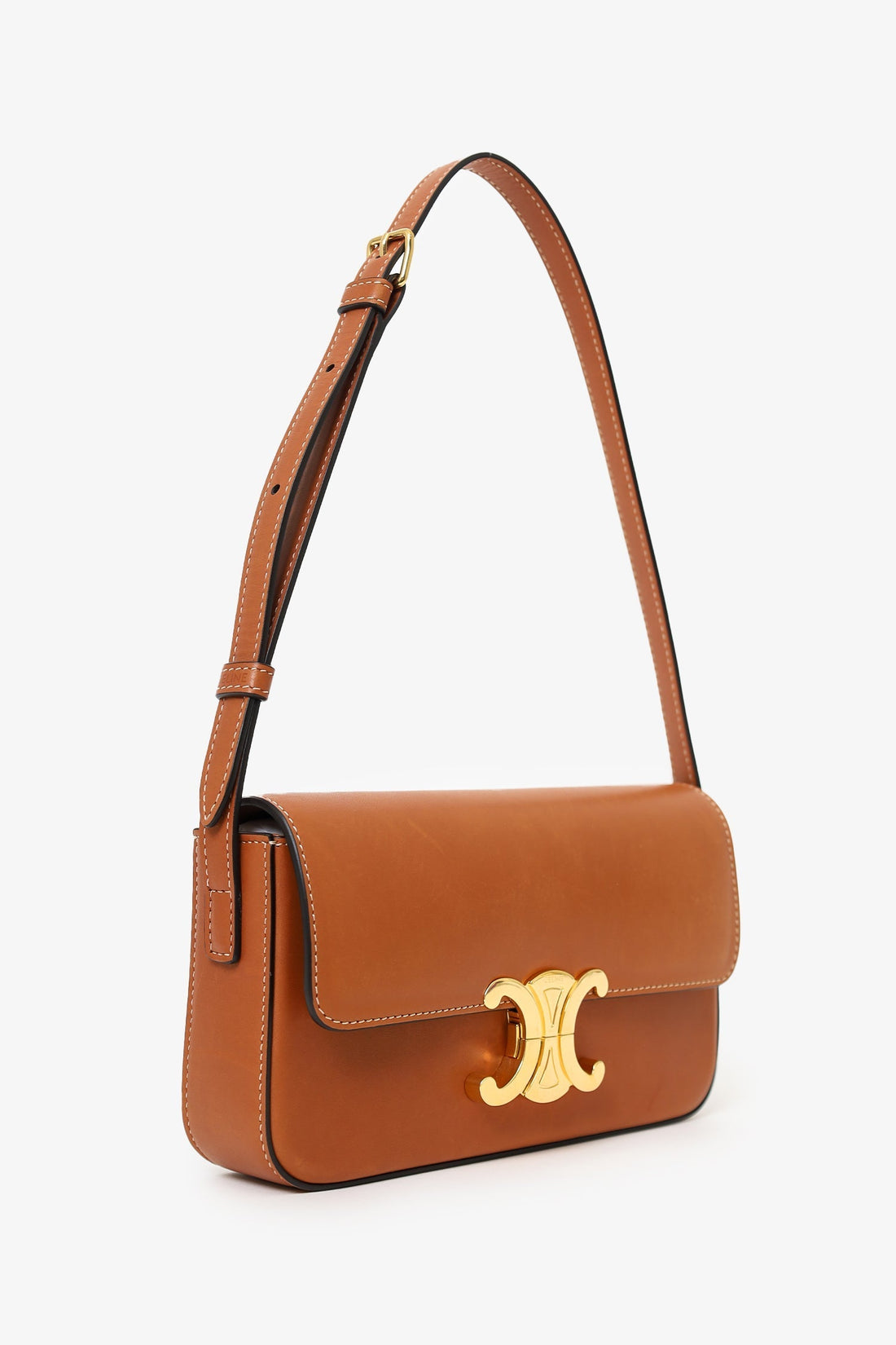 Celine Brown Shiny Calfskin Triomphe Shoulder Bag