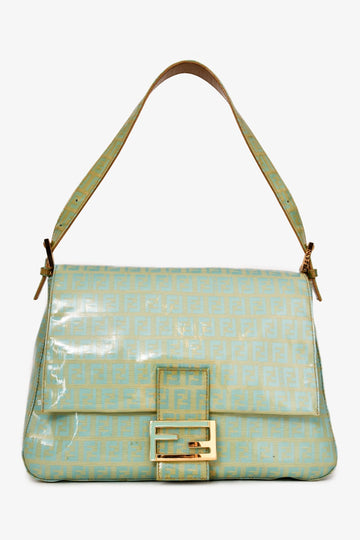 Fendi Green Vinyl Coated Zucca Print Mama Baguette (As Is)