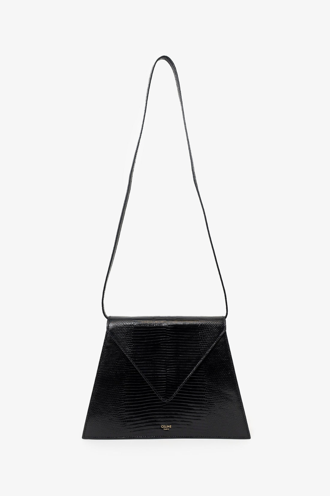 Celine Black Lizard Embossed Triangle Pochette
