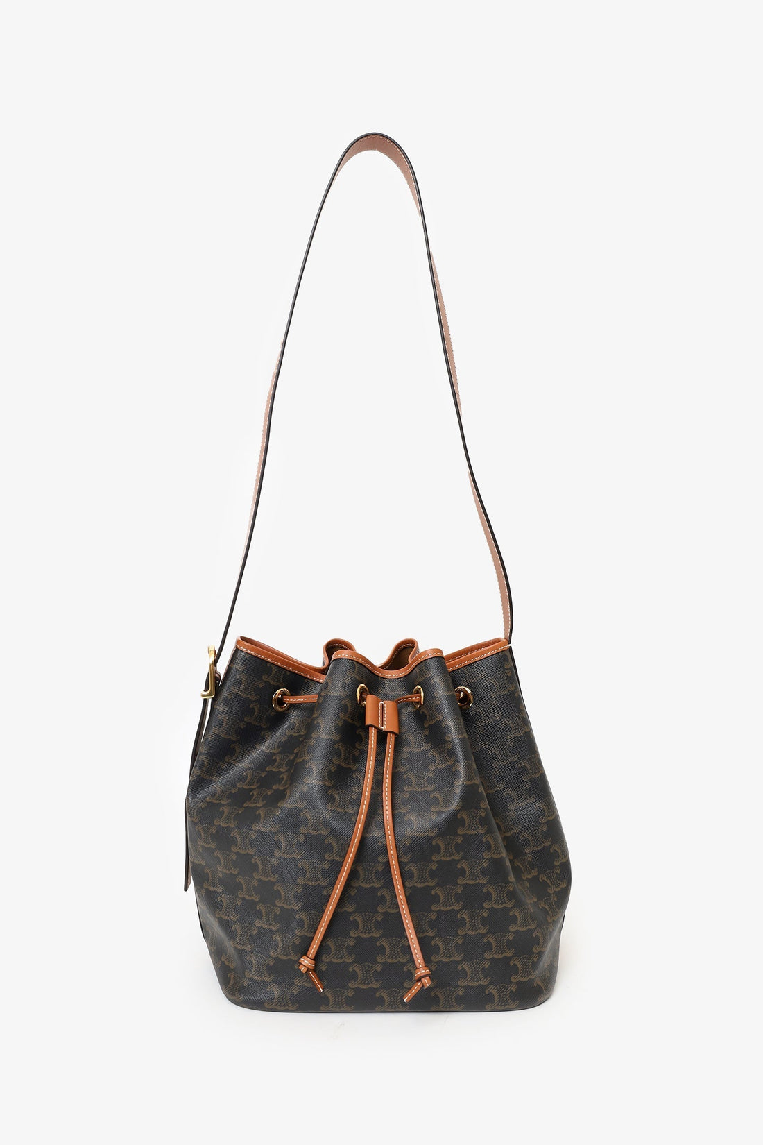 Celine Brown Triomphe Canvas Drawstring Bucket Bag