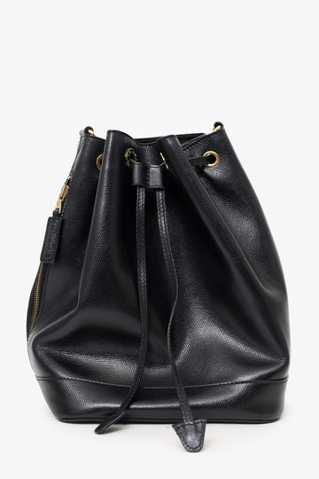 Celine Black Leather Plain Drawstring Bucket Bag