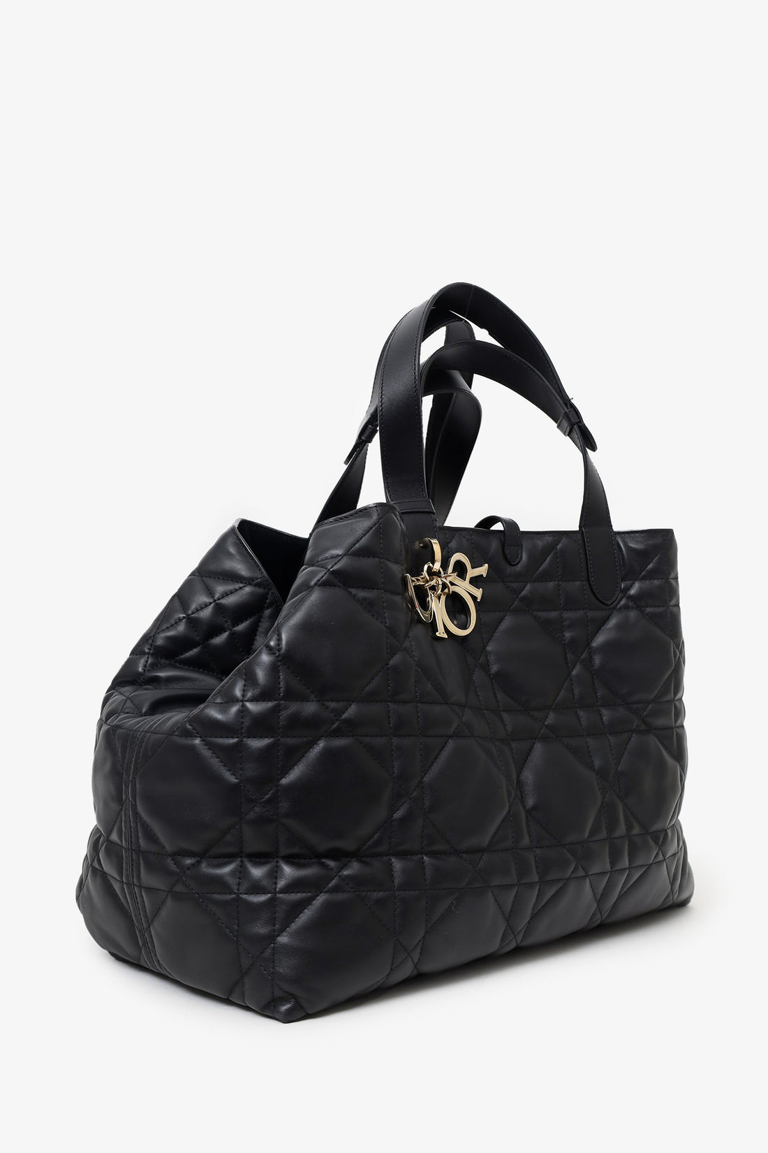Christian Dior 2024 Black Macrocannage Calfskin Large Dior Toujours Bag With Pouch