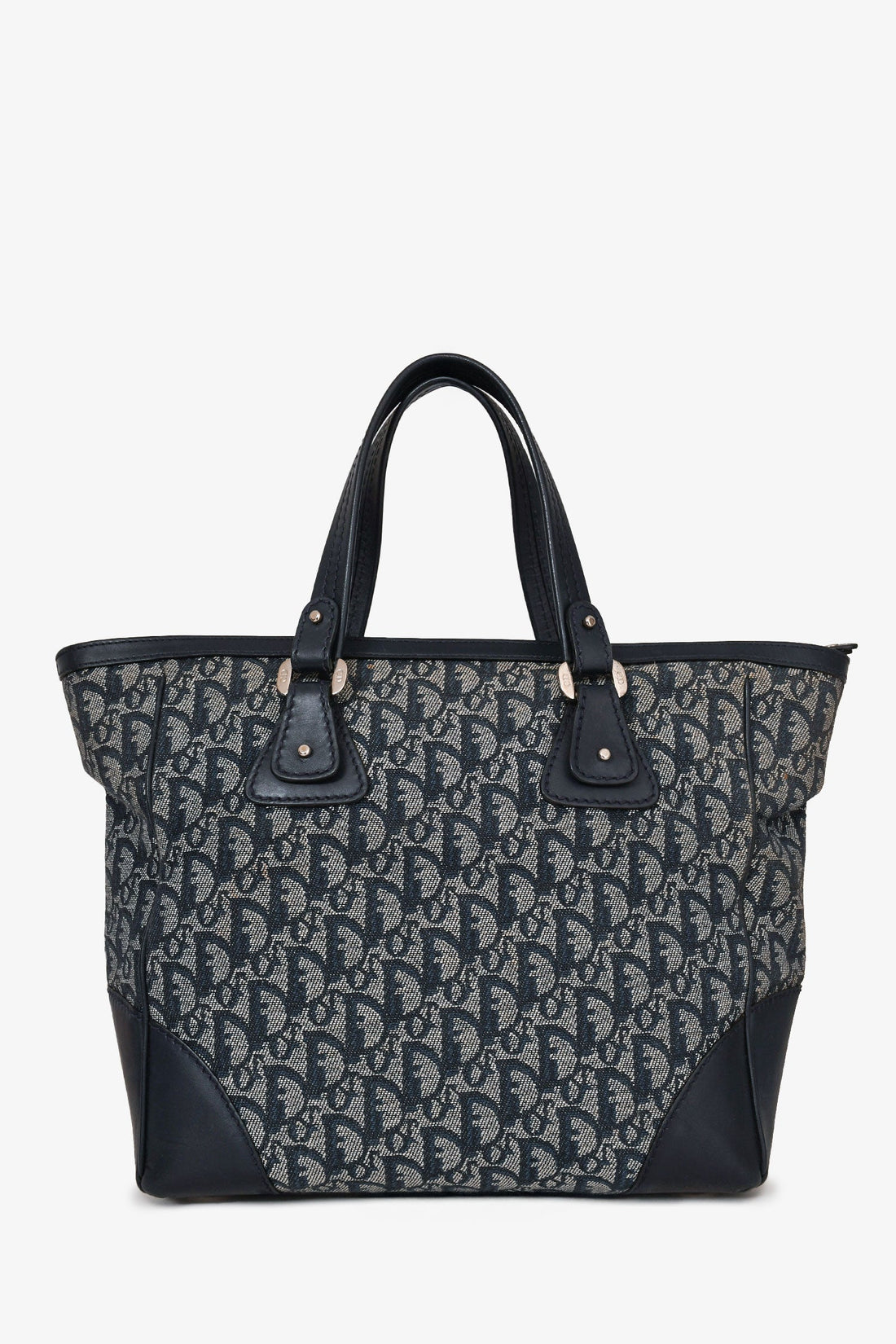Christian Dior Vintage Navy Oblique Jacquard Leather Top Handle