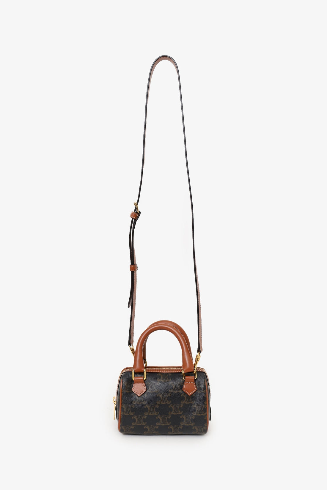 Celine Triomphe Canvas/Calfskin Mini Boston Bag With Strap