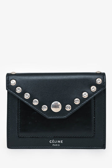Celine Black Leather Silver Stud Cardholder