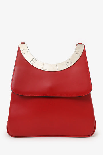 Celine Red Leather Circle Flap Crossbody Bag