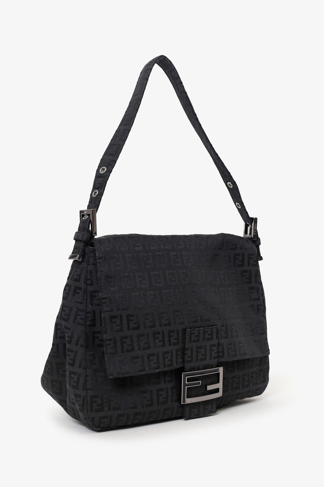 Fendi Black Zucca Canvas Large Mama Baguette Shoulder Bag