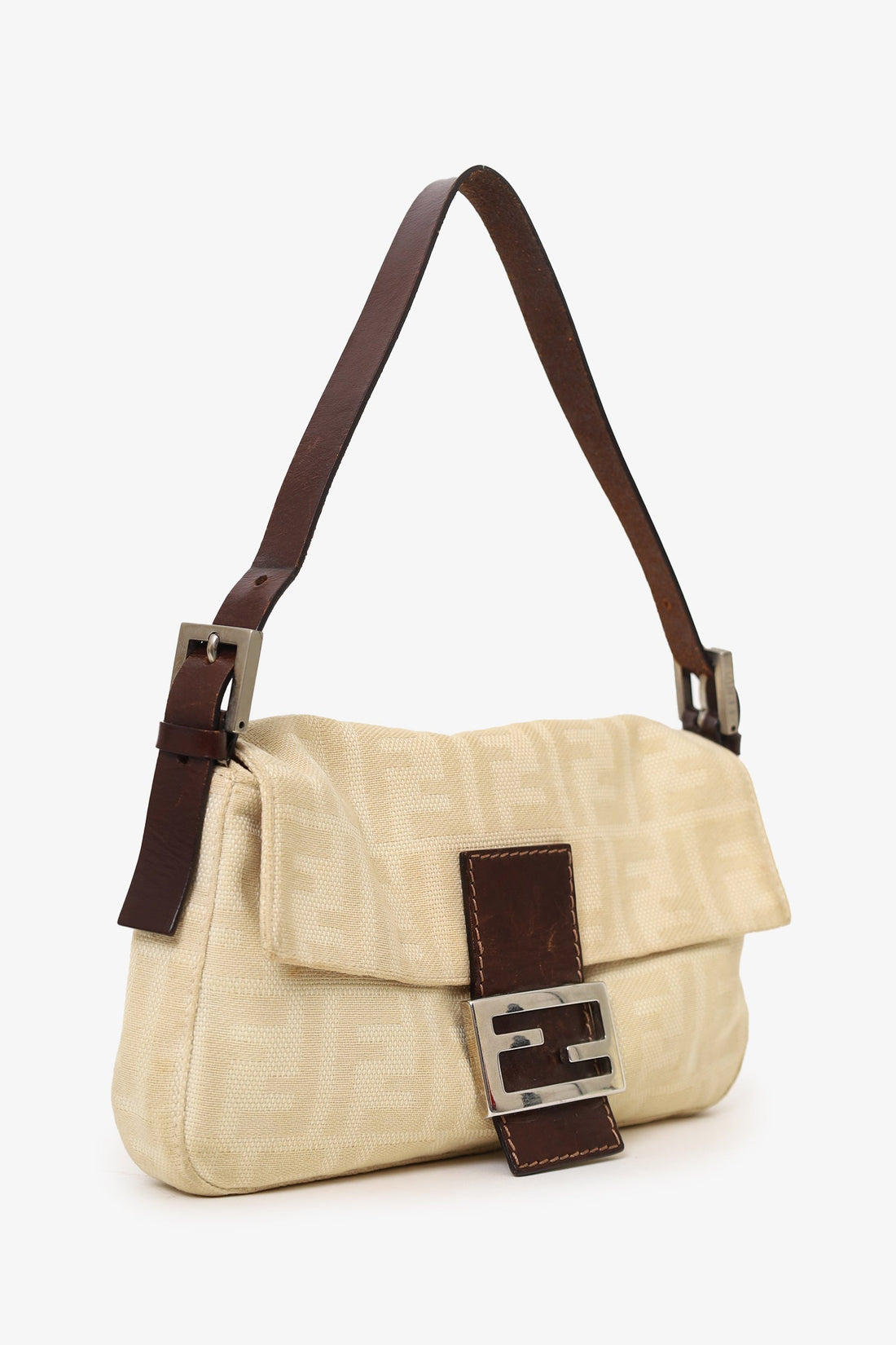 Fendi Beige FF Zucca Canvas Baguette Shoulder Bag