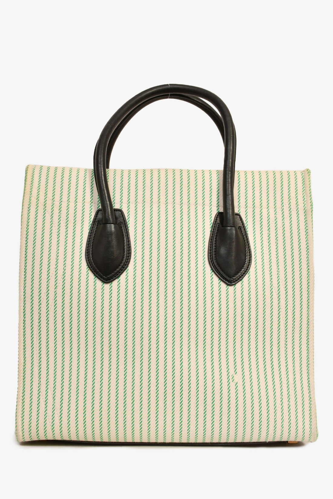 Celine Green/Cream Pinstripe Canvas Luggage Phantom Tote