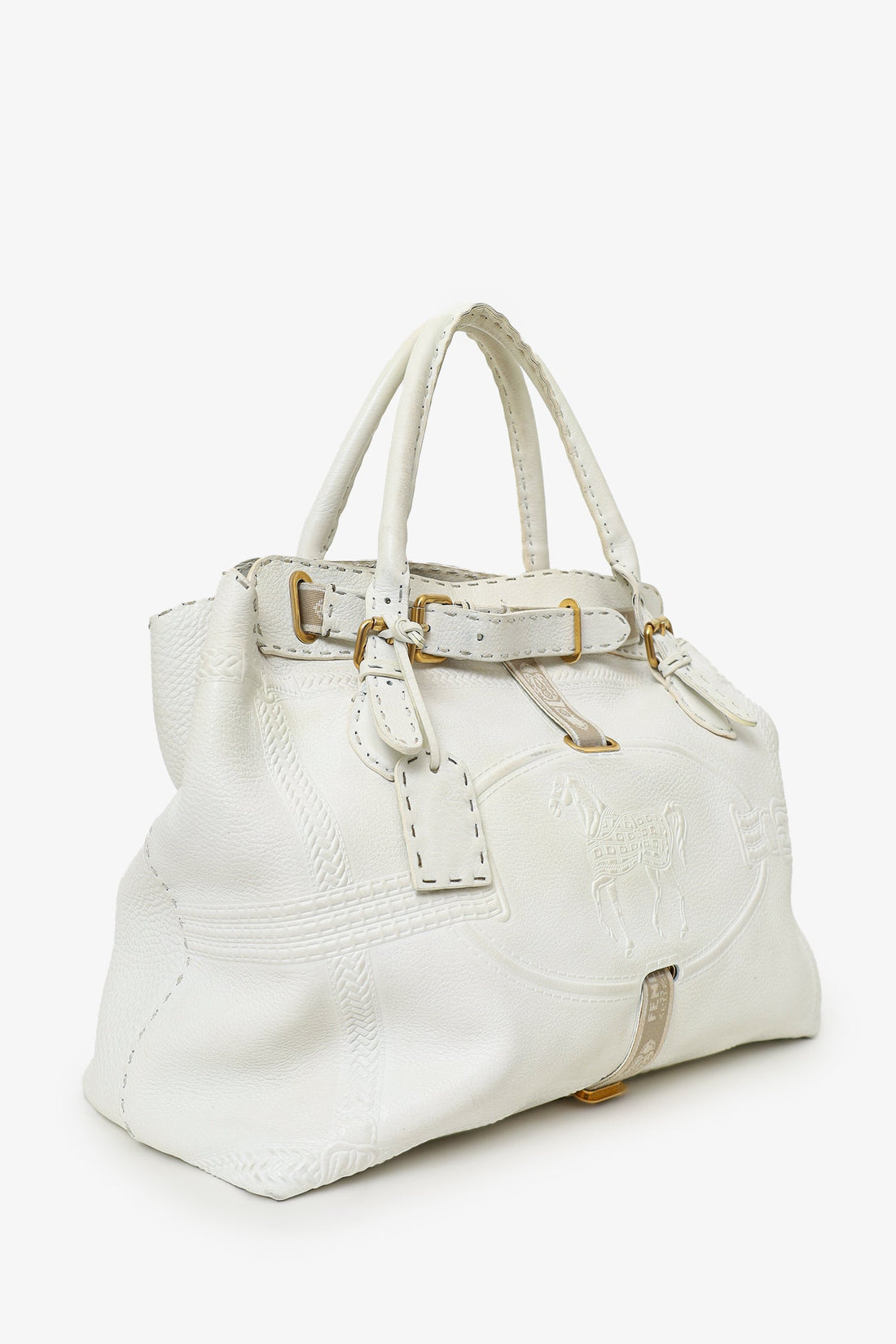 Fendi White Leather Villa Selleria Borghese Tote
