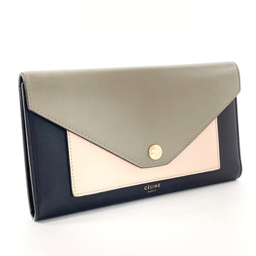 CELINE Long Wallet Purse leather black Tri-folded Women New 1:1
