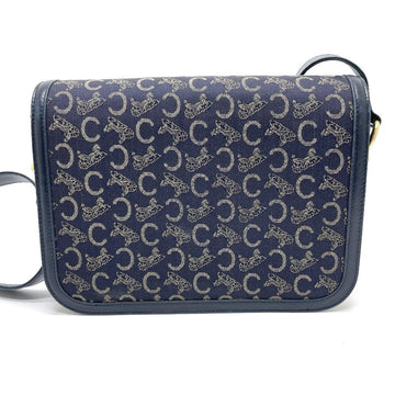 CELINE Shoulder Bag Canvas / leather Navy Macadam Carriage Metal Shoulder Bag Women Secondhand