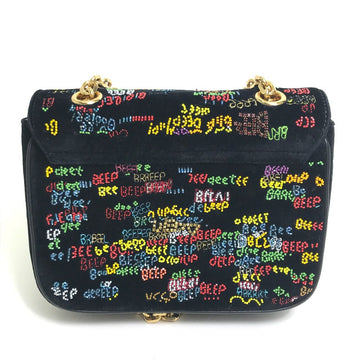 CELINE Shoulder Bag suede Black x multicolor Small C multi beads Women New 1:1