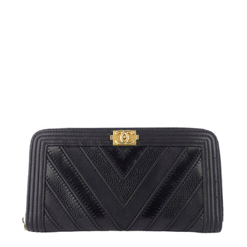 Top Quality Chanel Boy Chevron Mixed Leather Zip Around Wallet