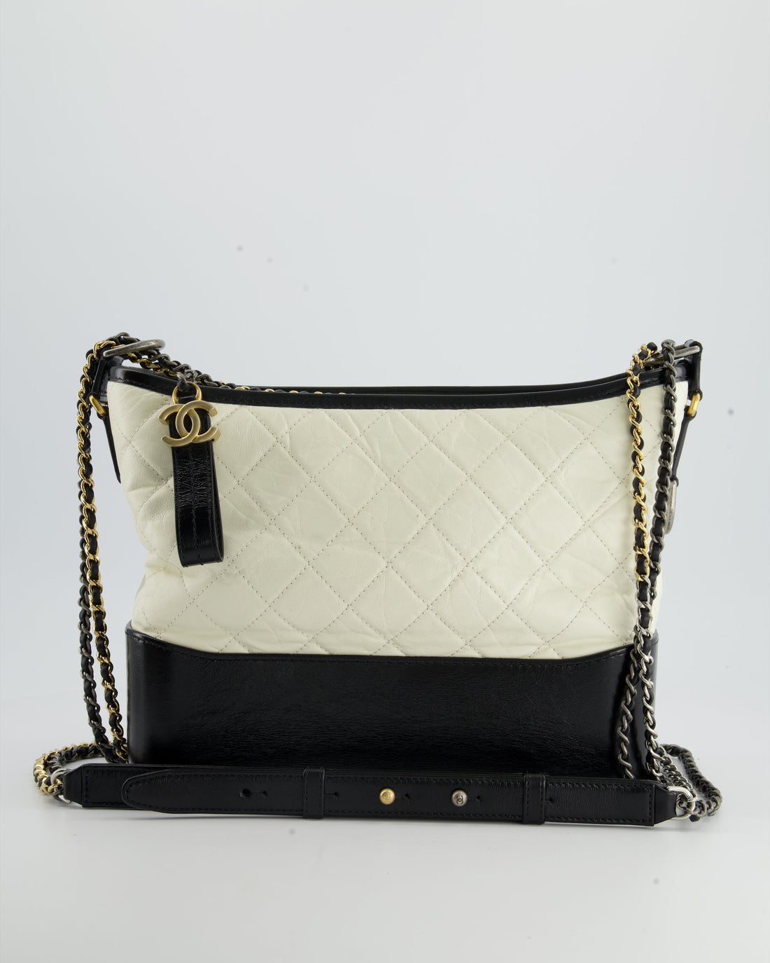 Top Quality Chanel White and Black Medium Gabrielle Bag in Aged Calfskin Leather with Mixed Hardware