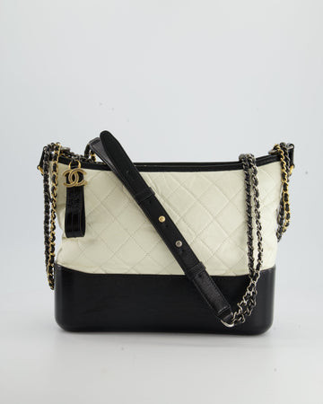 Top Quality Chanel White and Black Medium Gabrielle Bag in Aged Calfskin Leather with Mixed Hardware