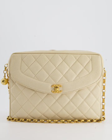 Top Quality Chanel  Beige Camera Flap Bag in Caviar Leather with Gold Hardware