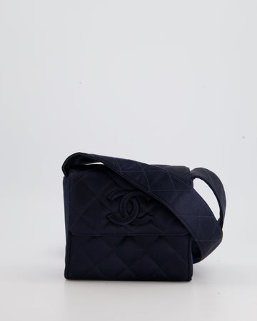 Top Quality Chanel Navy  Silk Diamond Quilted Shoulder Bag with CC Logo