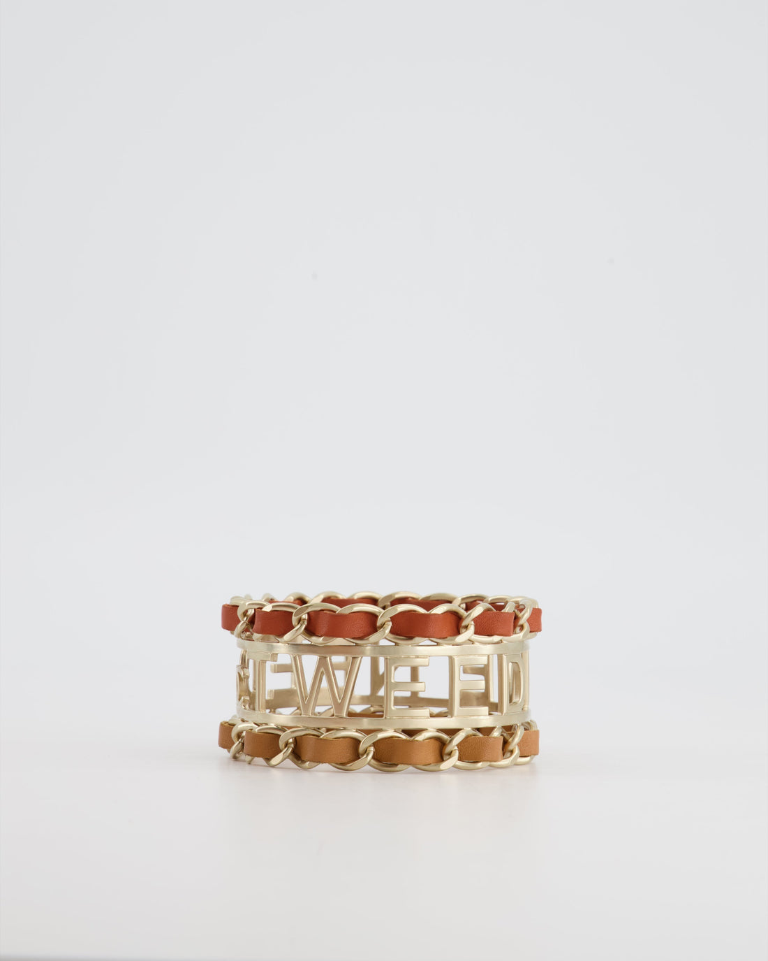 Top Quality Chanel "We Need Tweed" Bangle in Champagne Gold Hardware with Leather Detail