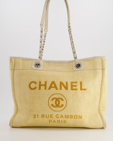 Top Quality Chanel Yellow Raffia Small Deauville Tote Bag with Silver Hardware