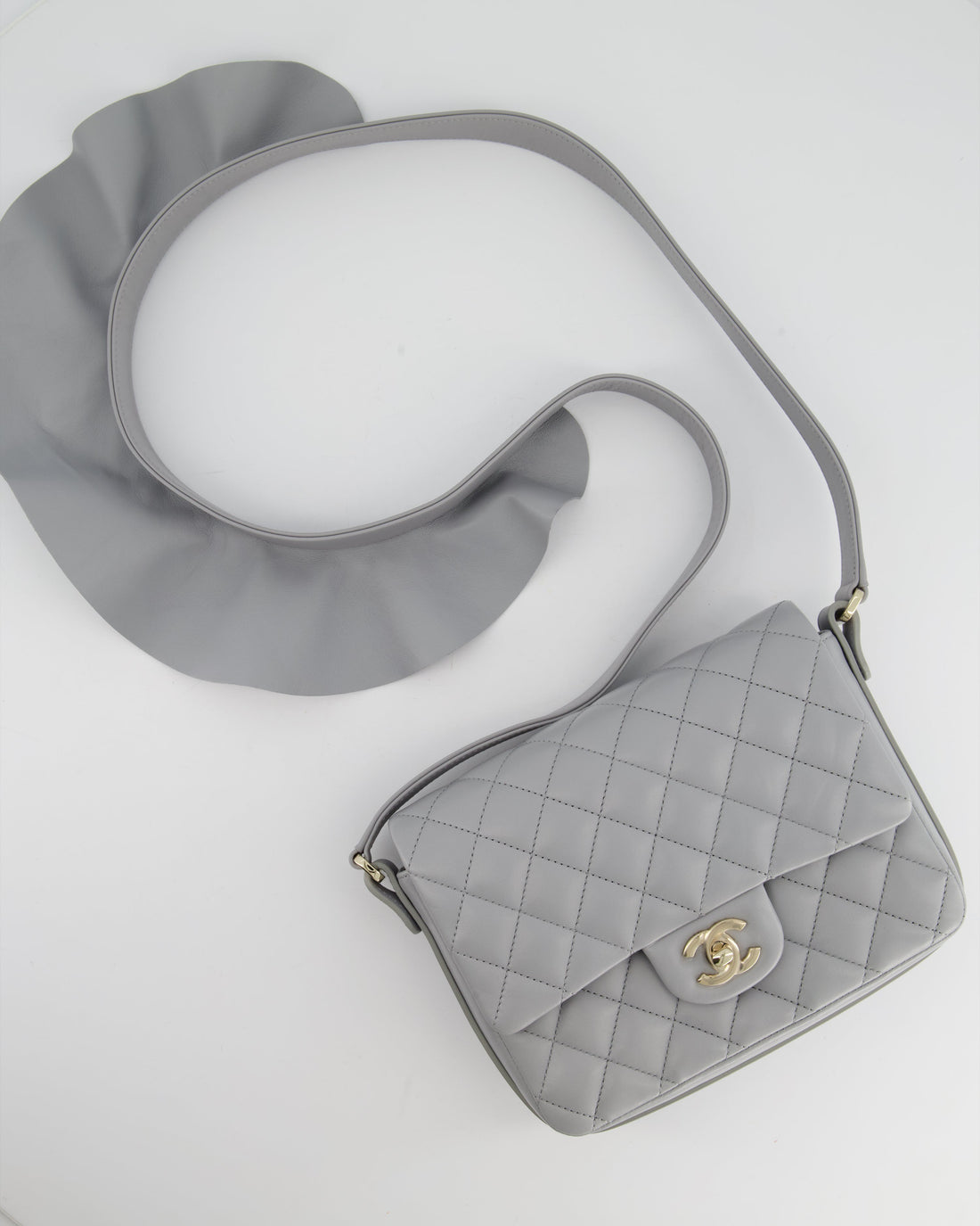 Top Quality Chanel Wave Strap Bag In Dove Grey Lambskin with Champagne Gold Hardware