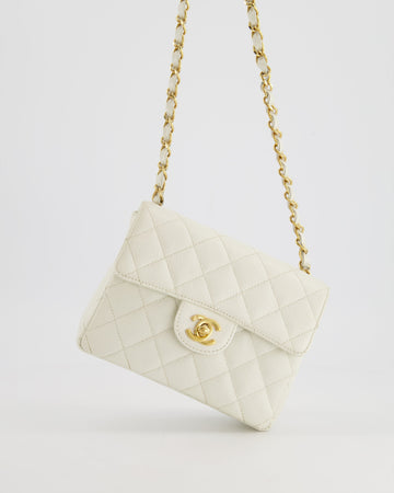 *RARE* Top Quality Chanel  White Caviar Mini Square Flap Bag with 24K Gold Hardware