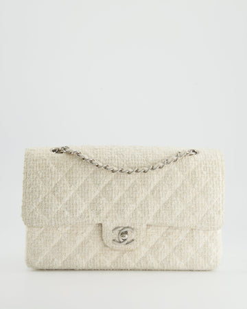 Top Quality Chanel  White Tweed Classic Double Flap Bag with Silver Hardware RRP - ¬£8,530
