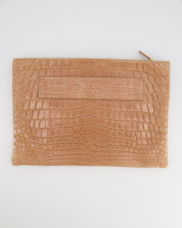 Prada Beige Crocodile Large Pouch Bag with Gold Hardware