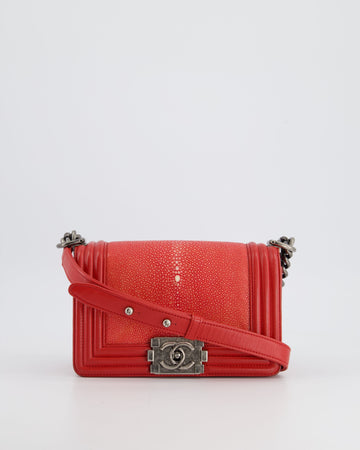 Top Quality Chanel Coral Mini Boy Bag in Stingray and Lambskin Leather with Ruthenium Hardware
