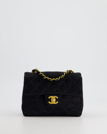 *HOT* Top Quality Chanel  Satin Black Mini Square Flap Bag with 24K Gold Hardware