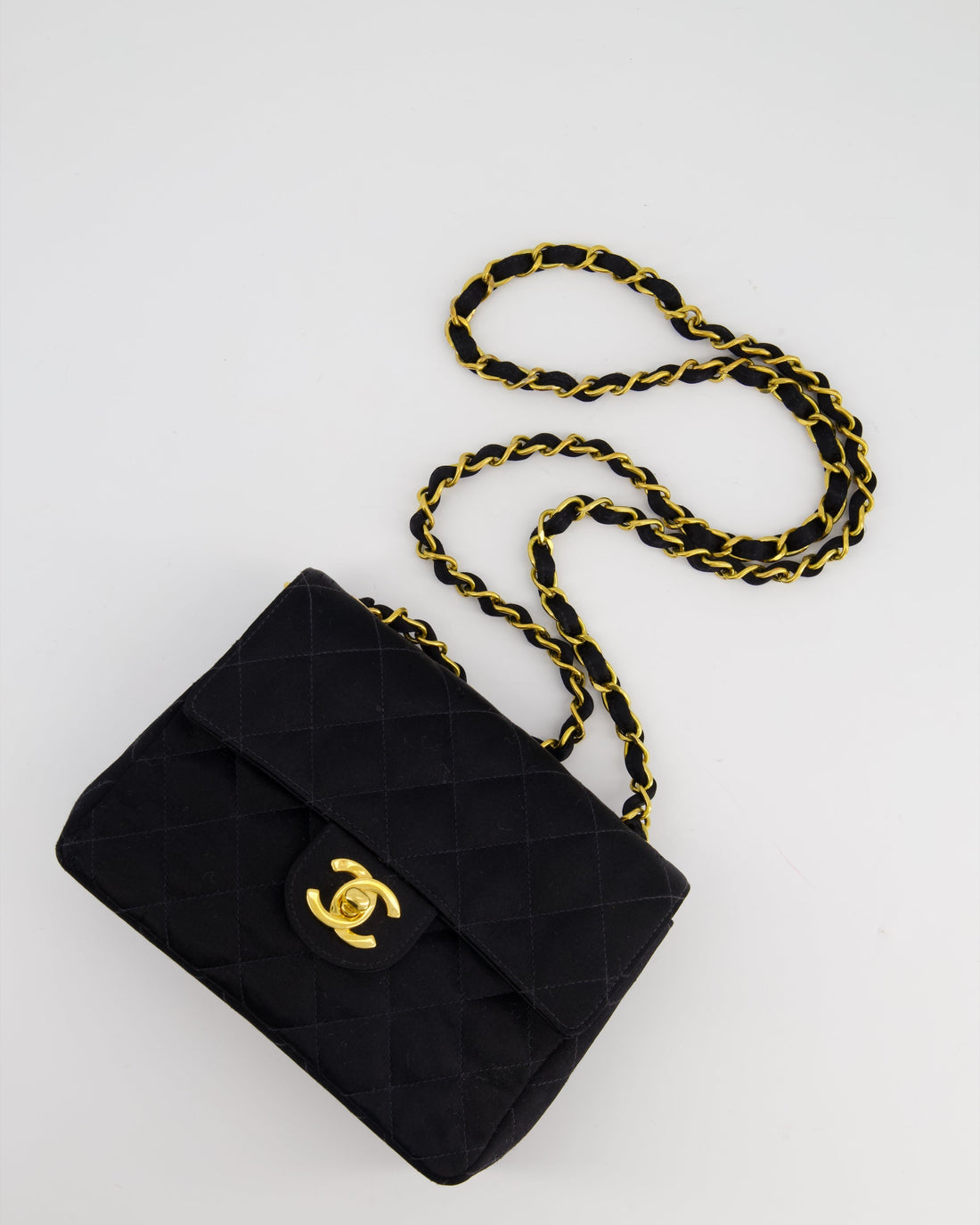 *HOT* Top Quality Chanel  Satin Black Mini Square Flap Bag with 24K Gold Hardware