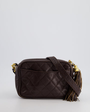 Top Quality Chanel  Chocolate Brown Small Camera Bag in Caviar Leather with Gold Hardware
