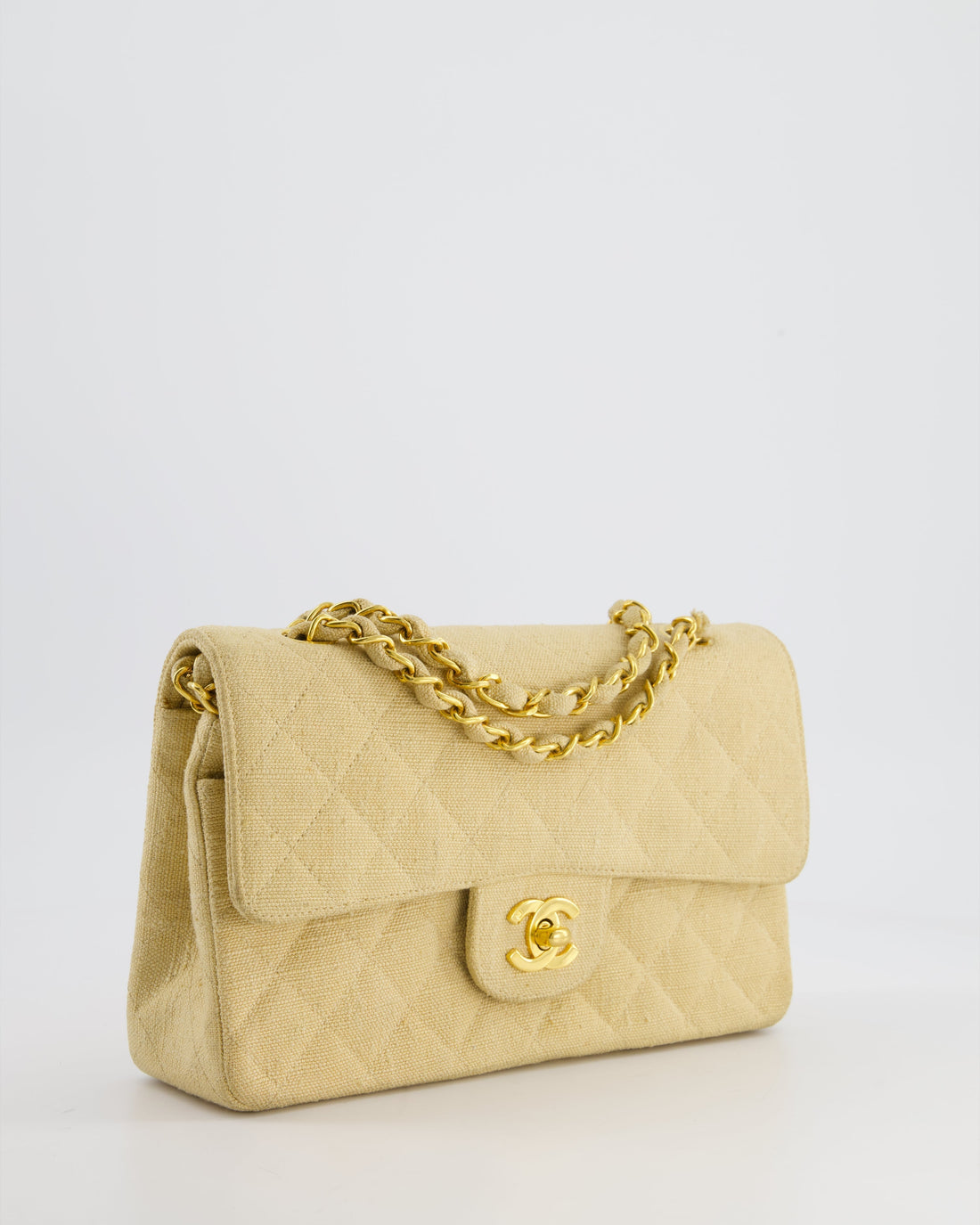 *HOT * Top Quality Chanel Beige Small Fabric Classic Double Flap Bag with 24K Gold Hardware