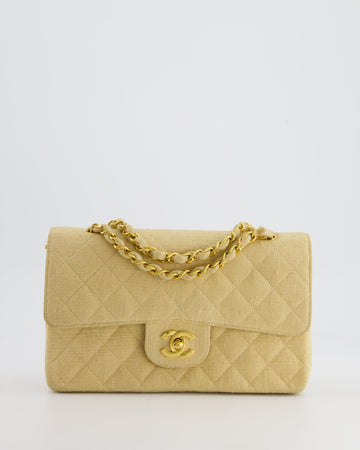 *HOT * Top Quality Chanel Beige Small Fabric Classic Double Flap Bag with 24K Gold Hardware