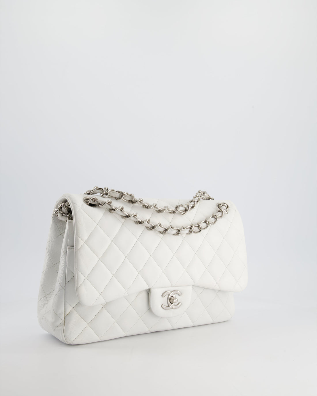 Top Quality Chanel White Jumbo Classic Double Flap Bag in Lambskin Leather with Silver Hardware RRP ¬£9,240