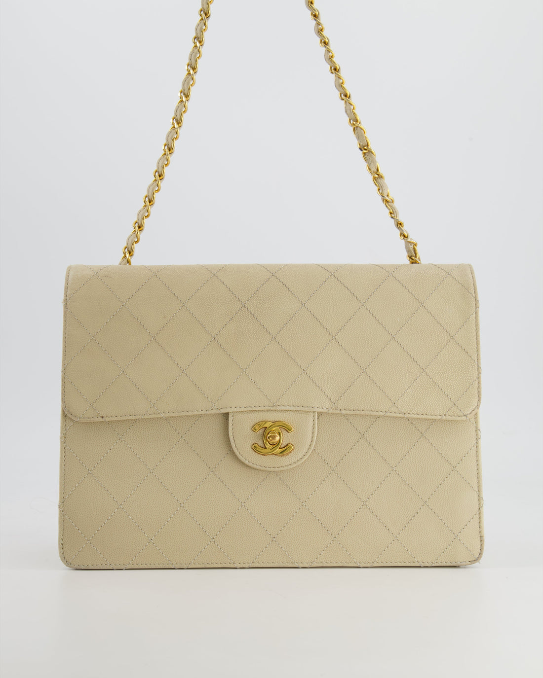 Top Quality Chanel  Beige Large Single Flap Bag in Caviar Leather with 24k Gold Hardware