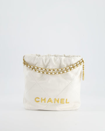 *HOT* Top Quality Chanel Mini 22 Bag in White Calfskin with Gold Hardware