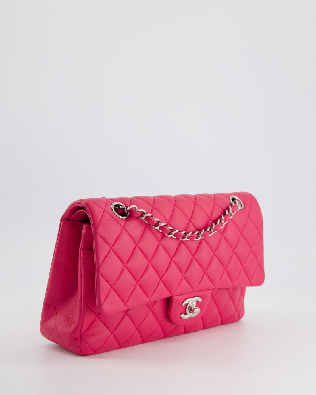 Top Quality Chanel Hot Barbie Pink Medium Classic Double Flap Bag in Lambskin Leather with  Silver Hardware