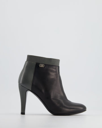 Top Quality Chanel Black, Grey Leather Heel Ankle Boots with CC Logo Size EU 35.5