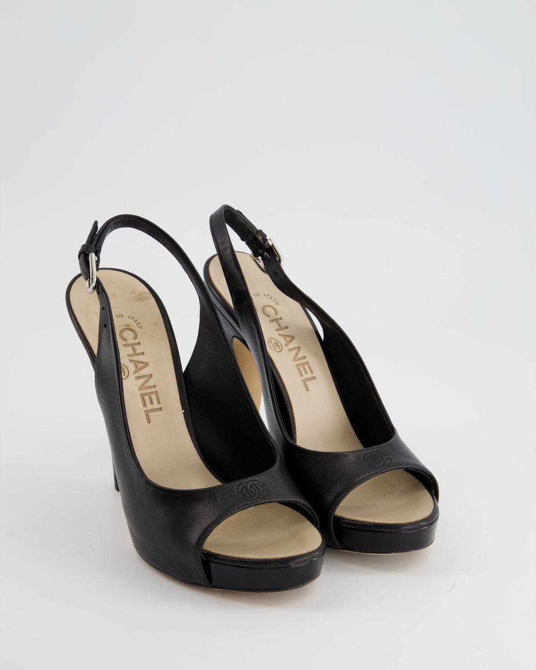 *FIRE PRICE* Top Quality Chanel Black Open-Tie Sling Back with CC Stitched Logo Size EU 35.5
