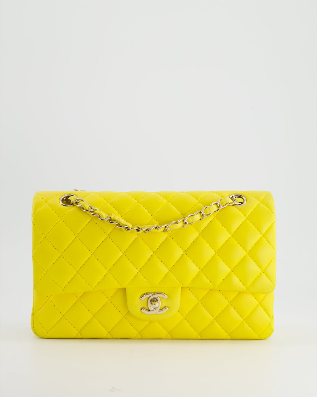 Top Quality Chanel Canary Yellow Medium Classic Double Flap Bag in Lambskin Leather with Gold Hardware
