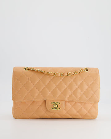 Top Quality Chanel  Peach Classic Medium Double Flap Bag in Caviar Leather with 24K Gold Hardware