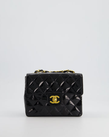 *RARE* Top Quality Chanel  Black Mini Square Flap Bag in Patent Leather with 24k Gold Hardware