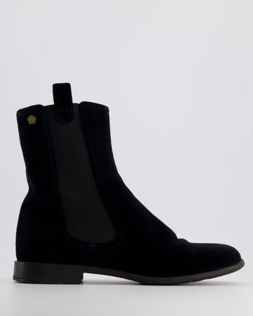 Top Quality Chanel Black Velvet High Top Boots with Gold Camellia Detail Size EU 40.5