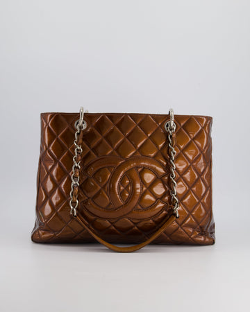 Top Quality Chanel Bronze GST Grand Shopper Tote Bag in Patent Leather with Silver Hardware
