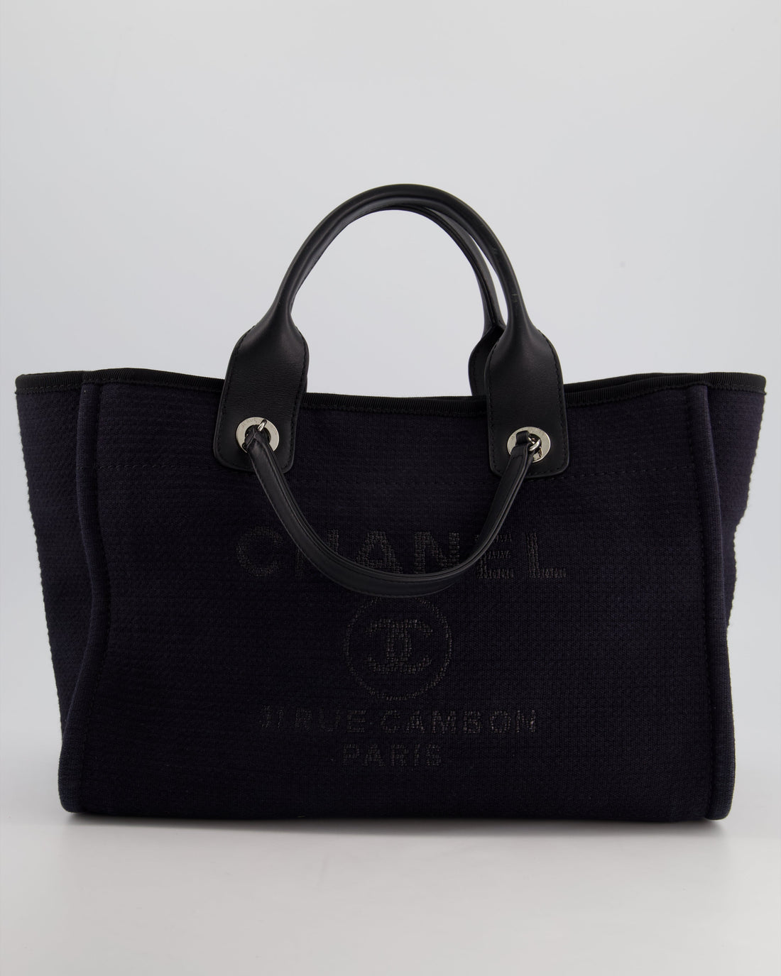 Top Quality Chanel Navy & Black Small Deauville Tote Bag with Silver Hardware
