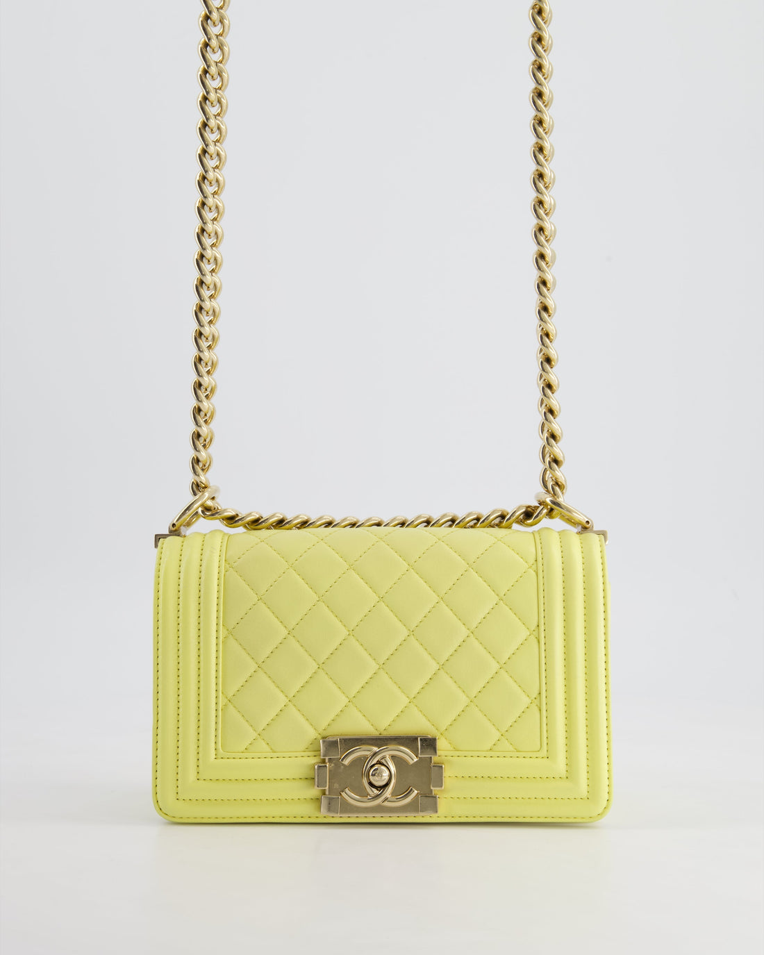 Top Quality Chanel Yellow Small Boy Bag in Lambskin Leather with Champagne Gold Hardware
