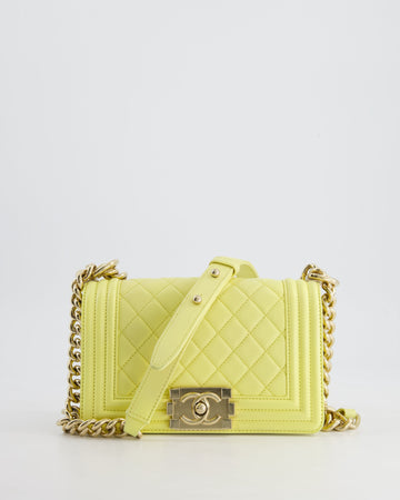 Top Quality Chanel Yellow Small Boy Bag in Lambskin Leather with Champagne Gold Hardware