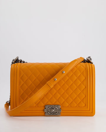Top Quality Chanel Orange Medium Boy Bag in Lambskin Leather with Ruthenium Hardware